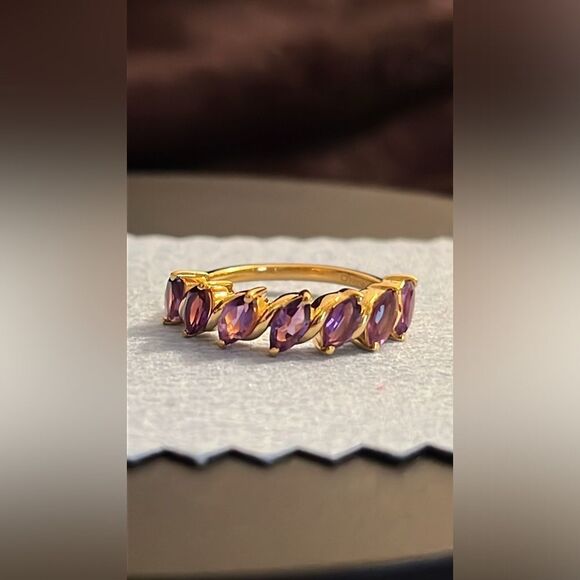 NWT AFRICAN AMETHYST 7 STONE RING IN VERMEIL YG/ STERLING SILVER 7 - Picture 8 of 13